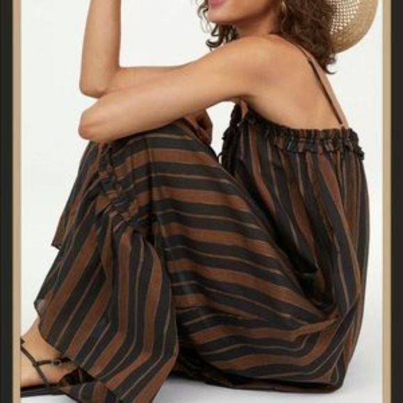 Hu0026M | Dresses | Hm Flounced Brown Black Striped Maxi Dress 8 | Poshmark